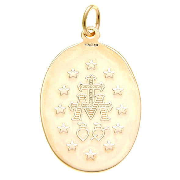 9ct Gold Miraculous Medal Madonna Pendant - 24mm - This item comes in a jewellery presentation box