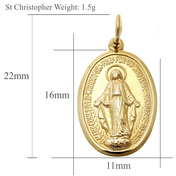 9ct Gold Miraculous Medal Madonna Pendant - 16mm with Jewellery Presentation Box