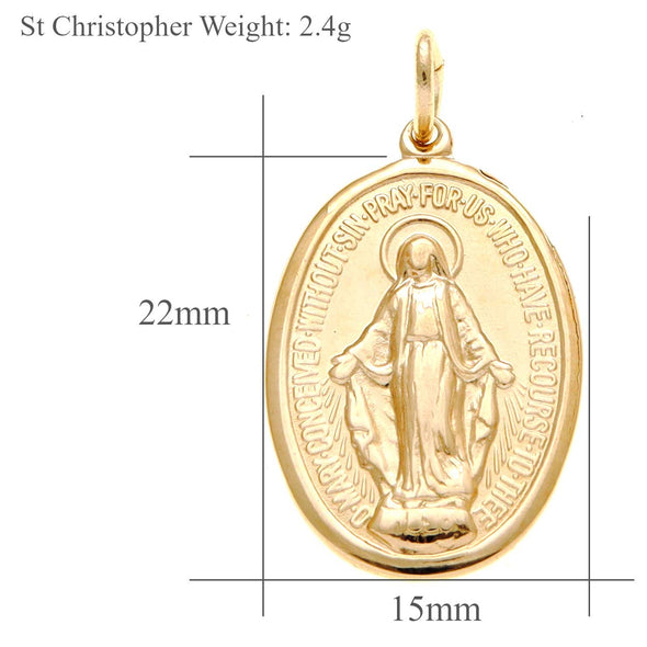 9ct Gold Miraculous Medal Madonna Pendant - 22mm - Includes Jewellery Presentation Box