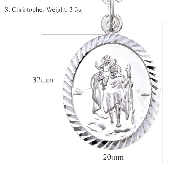 Large Oval Sterling Silver St Christopher Pendant with 18" Chain and Jewellery Gift Box