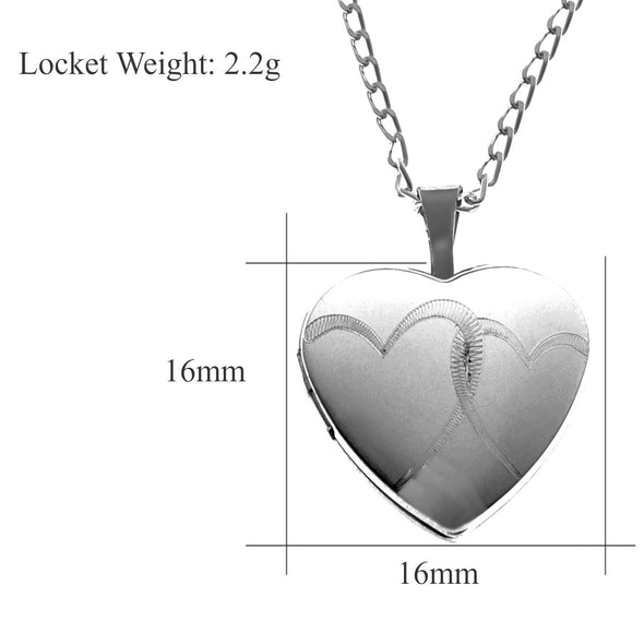 Girls Sterling Silver Hearts Locket with 16" Silver Chain - Space for 2 photographs inside