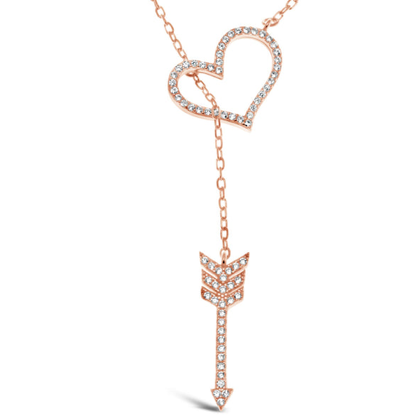 Rose Gold plated Sterling Silver arrow through heart necklace with adjustable chain and jewellery gift box
