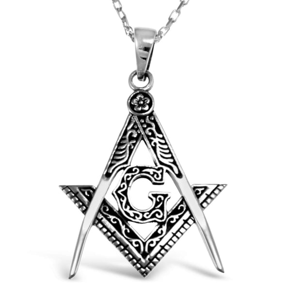 Sterling Silver Masonic Freemason Pendant Necklace With 20" Chain