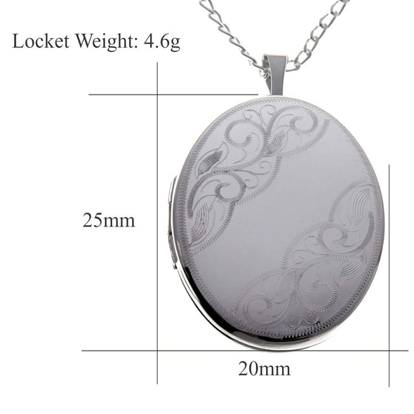 Sterling Silver Oval Locket Pendant Necklace With 18" Chain & Jewellery Gift Box