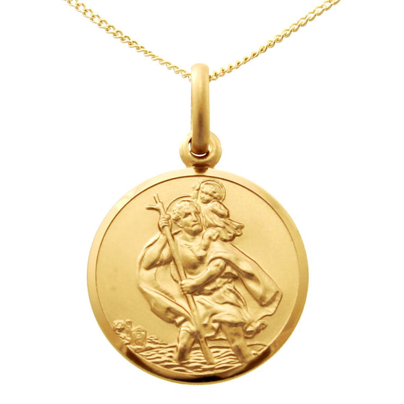 9ct Gold St Christopher Pendant Medal - 18mm - with 18" Chain and jewellery gift box
