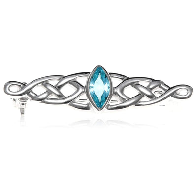 Sterling Silver Celtic Brooch with blue cubic zirconia and Jewellery Gift Box