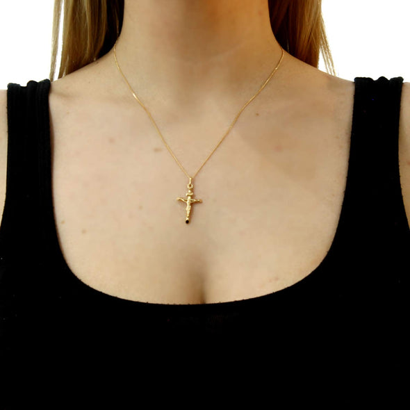 9ct Gold Crucifix Cross Pendant Necklace With 18" chain and Jewellery Gift Box