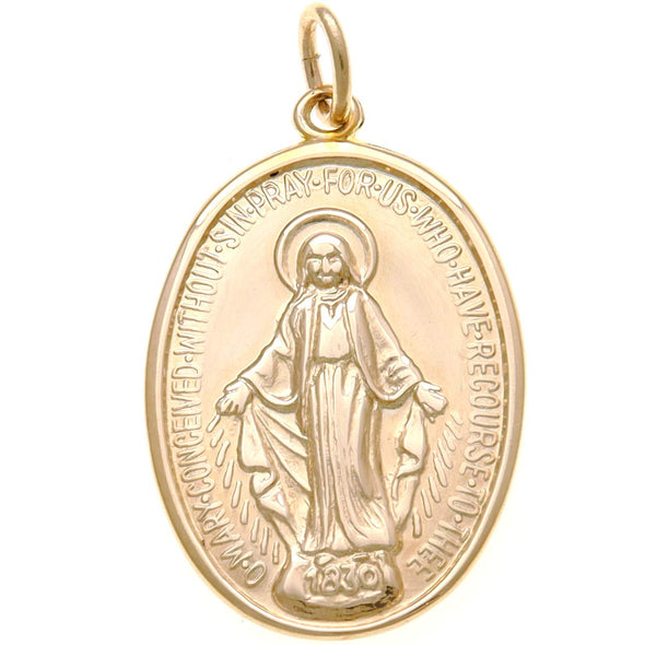 Large Heavy 9ct Gold Miraculous Medal Madonna Pendant - 28mm - Includes Jewellery Presentation Box