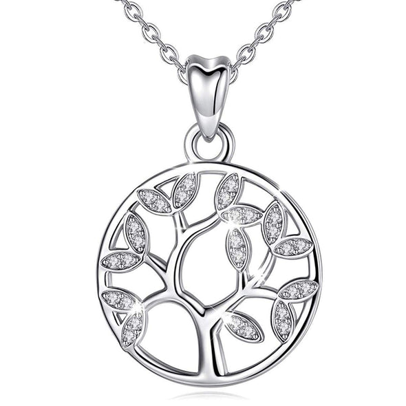 Sterling Silver Tree of Life Celtic Pendant Necklace with cubic zirconia stones and 18" silver Chain & Jewellery Gift Box. Womans Yggdrasil Crann Bethadh gift with silver chain.