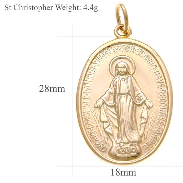 Large Heavy 9ct Gold Miraculous Medal Madonna Pendant - 28mm - Includes Jewellery Presentation Box
