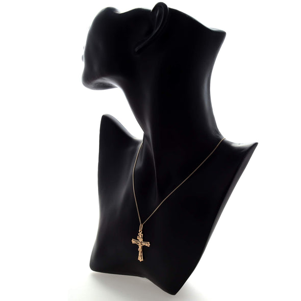 9ct Gold Serif Crucifix Cross Necklace -18" Chain - 1.5g - Includes Jewellery Gift Box