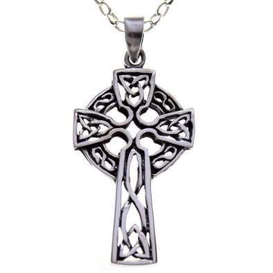 Alexander Castle Sterling Silver Celtic Cross Pendant Necklace with 18" Silver Chain and Jewellery Gift Box