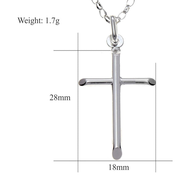 Plain Sterling Silver Cross Pendant Necklace With 18" Chain