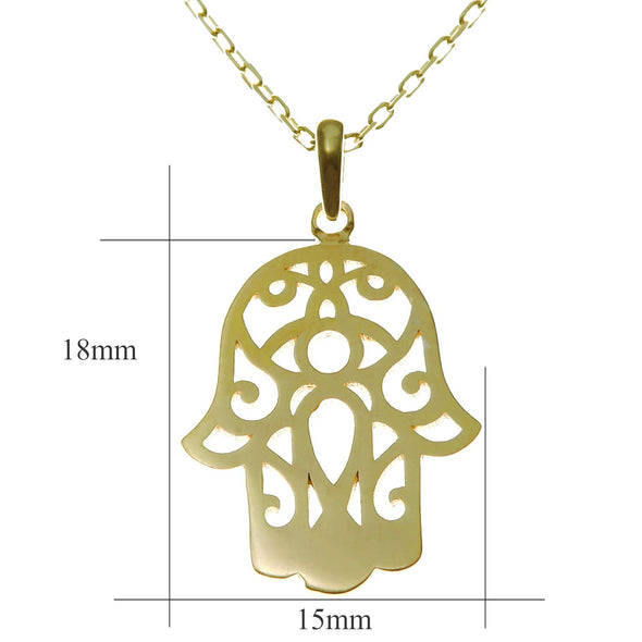 Gold plated Sterling Silver Evil Eye Hamsa Hand Fatima Good Luck Pendant Necklace with adjustable 16" to 18" chain and jewellery gift box