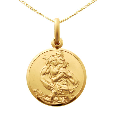 9ct Gold St Christopher Pendant Necklace - 16mm - with 18" Chain and jewellery gift box