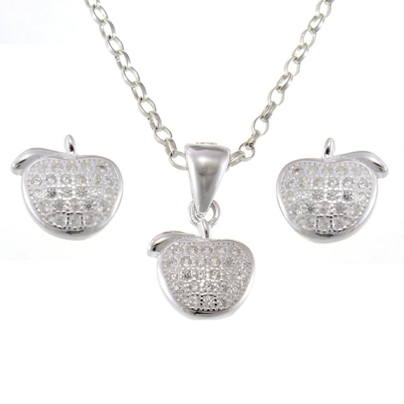 Sterling Silver Apple Pendant and Earrings Jewellery Set