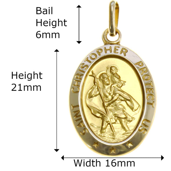 9ct Gold St Christopher Pendant Medal Necklace with 18" Chain and jewellery gift box - 'SAINT CHRISTOPHER PROTECT US' is embossed around the pendant