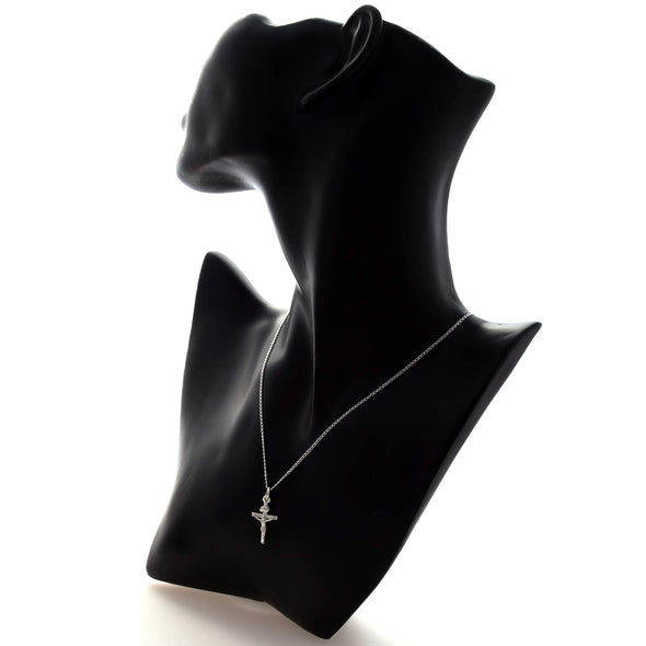 Sterling Silver Crucifix Cross Pendant Necklace With 18" Silver Chain & Jewellery Gift Box