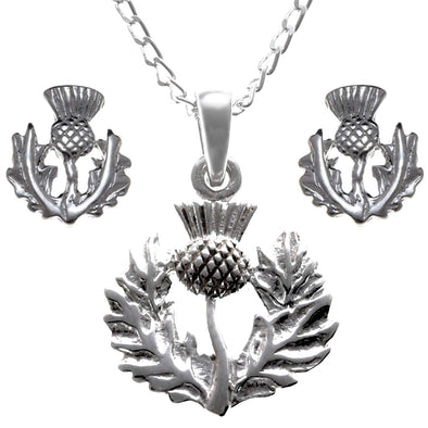 Scottish Necklace Ladies Gift - Silver Thistle Pendant & Earring Gift Set