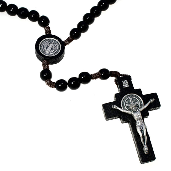 Dark brown / Black Wooden St Benedict Rosary Beads with Medallion Junction