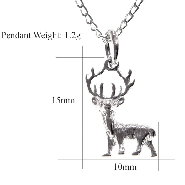 Sterling Silver Stag Reindeer Pendant - Buck Necklace with 18" Chain and Jewellery Gift Box
