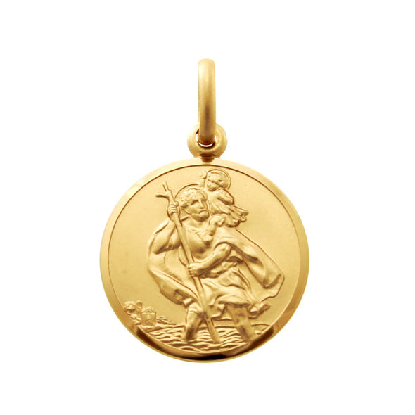 Small 9ct Gold St Christopher Pendant Medal - 14mm - Includes Jewellery presentation box
