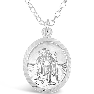 Oval Sterling Silver St Christopher Pendant Necklace with 18" Chain and Jewellery Gift Box