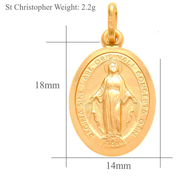 9ct Gold Miraculous Medal Pendant - Matt Finish 18mm with 9ct Gold Chain & Jewellery Presentation Box
