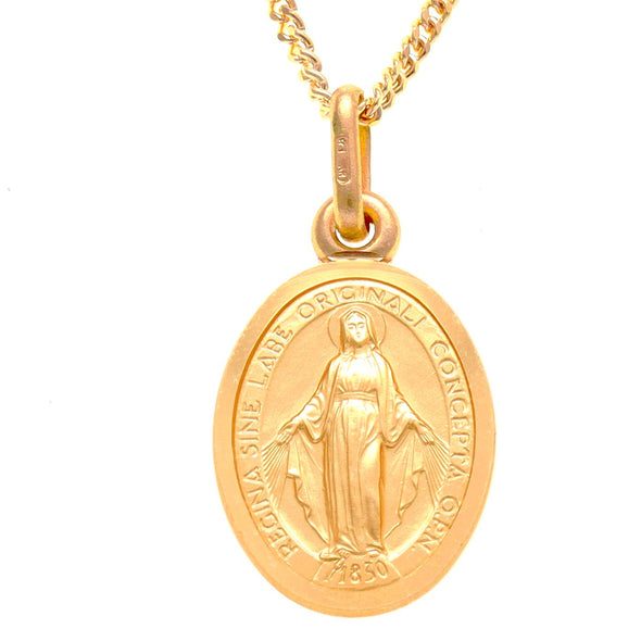 9ct Gold Miraculous Medal Pendant 12mm Necklace with 18" gold chain - Holy Communion Christening Gift