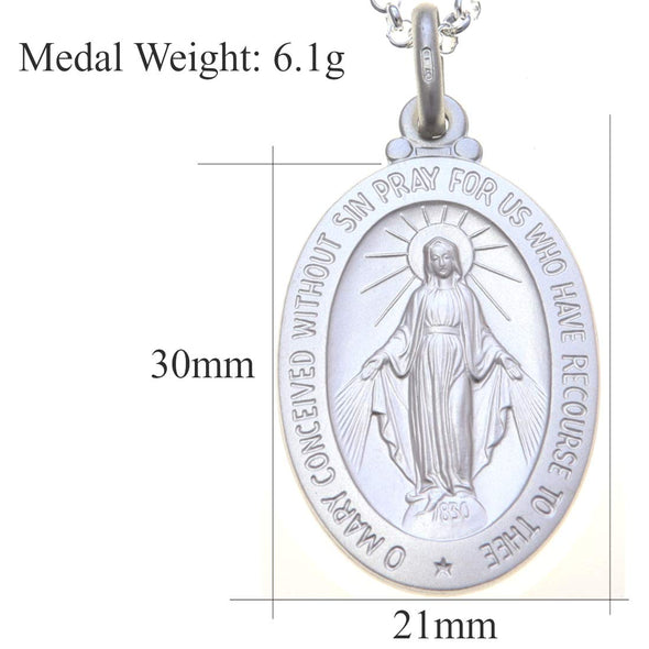 Large Sterling Silver Miraculous Medal (30mm) Necklace with 20" Chain & Jewellery Gift Box
