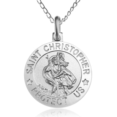 Sterling Silver St Christopher Pendant and 18" Chain with 'SAINT CHRISTOPHER PROTECT US' and Jewellery Gift Box