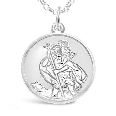 Sterling Silver St Christopher Medal with 18" Chain - Plane, Boat and Car on Back & Jewellery Gift Box