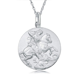Sterling Silver St George and The Dragon Reversible Pendant Necklace for Men Women Boys Girls - with 18" Silver Chain and Jewellery Gift Box