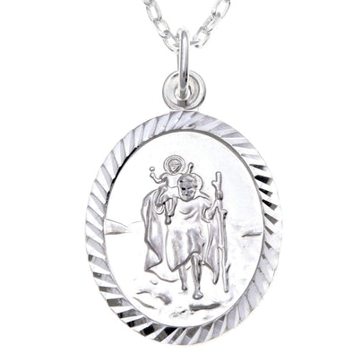 Large Oval Sterling Silver St Christopher Pendant with 18" Chain and Jewellery Gift Box