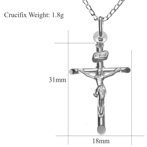 Childrens Sterling Silver Crucifix Cross Pendant Necklace With 16" Silver Chain & Gift Box
