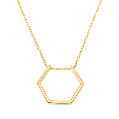 Gold plated sterling silver hexagon necklace with adjustable chain and jewellery gift box