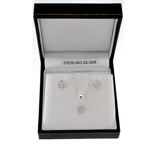 Children's Sterling Silver Flower Pendant and Earrings Jewellery Set