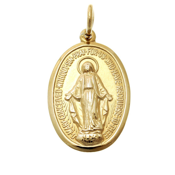 9ct Gold Miraculous Medal Madonna Pendant - 16mm with Jewellery Presentation Box