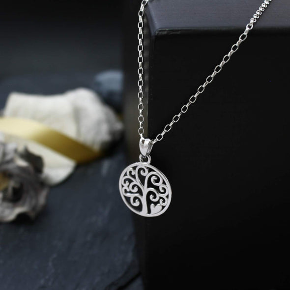 Sterling Silver Tree of Life Celtic Pendant Necklace with 18" silver Chain & Jewellery Gift Box. Womans Yggdrasil Crann Bethadh gift with silver chain.