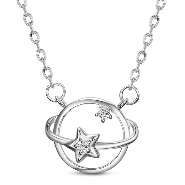 Sterling Silver Star and Planet Saturn Pendant Necklace Fashion Jewellery with adjustable 16 to 18 inch chain and gift box. Great for Valentine's Day Christmas Birthday Anniversary