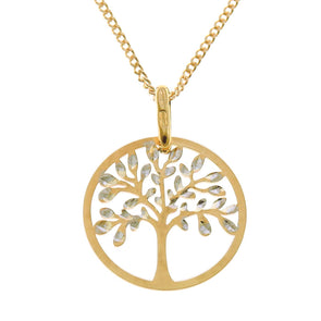 9ct Gold Tree of Life Pendant Necklace for Women - Yggdrasil Crann Bethadh with 18" Gold Chain & Jewellery Gift Box - 15mm