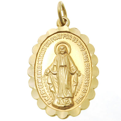 Frilled 9ct Gold Miraculous Medal 17mm with Jewellery Presentation Box