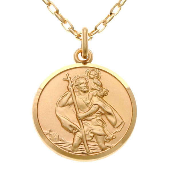 Mens Solid 9ct Gold St Christopher Pendant Necklace with 20" chain and Jewellery Gift Box