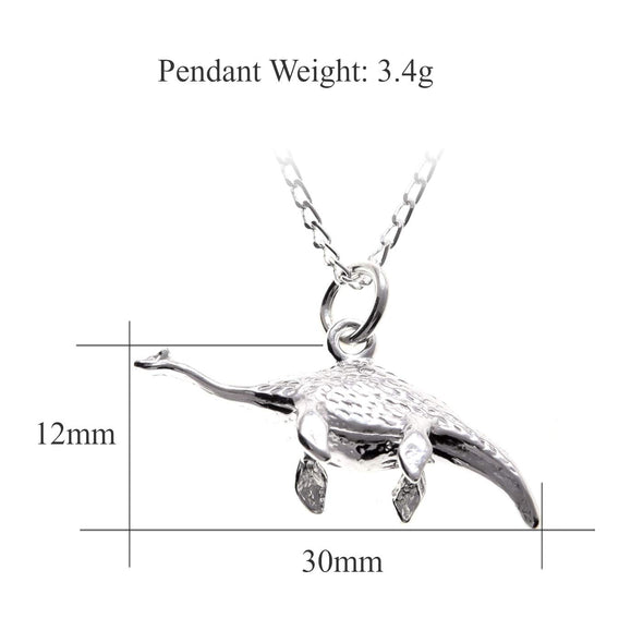 Alexander Castle Sterling Silver Dinosaur Plesiosaurus Pendant - Loch Ness Monster Necklace with 18" Chain and Jewellery Gift Box