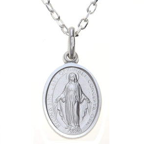 925 Sterling Silver Miraculous Medal Catholic Necklace - 14mm x 10mm Miraculous Medal with 18" Silver Chain & Jewellery Gift Box