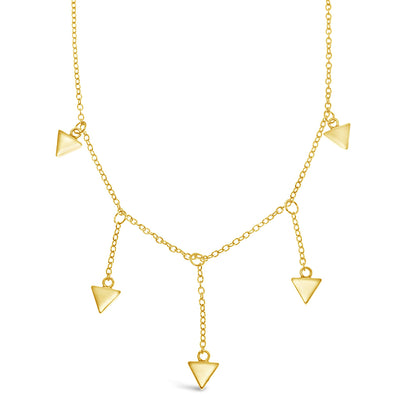 Gold plated sterling silver triangle arrows drop stacking necklace with adjustable chain and jewellery gift box