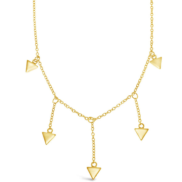 Gold plated sterling silver triangle arrows drop stacking necklace with adjustable chain and jewellery gift box