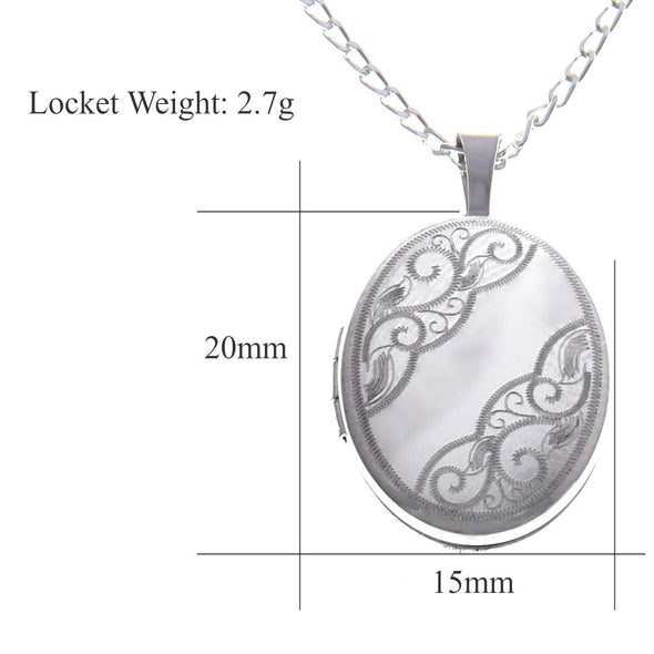 Small Sterling Silver Oval Locket Pendant With 18" Chain & Jewellery Gift Box