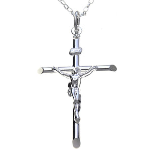 Large 925 Sterling Silver Cross Necklace for Women & Men - Silver Crucifix Necklace Pendant with 20" Sterling Silver Chain & Jewellery Gift Box - 52mm x 30mm