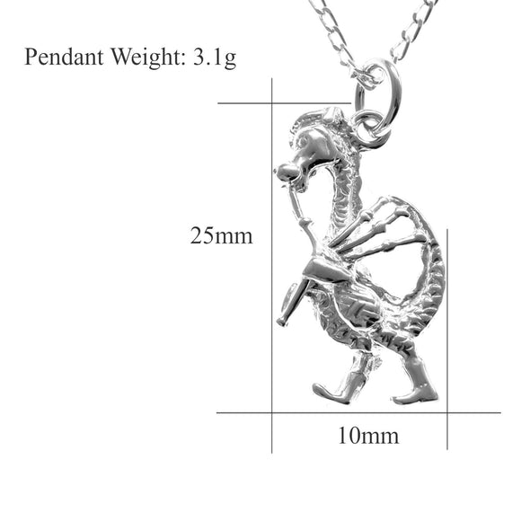 Nessie Piper Sterling Silver Pendant - Loch Ness Monster playing Bagpipes Necklace with 18" Chain and jewellery gift box